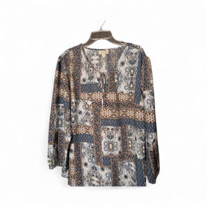 Tanzara Women's 3X Boho Patchwork Print Blouse (48JC)